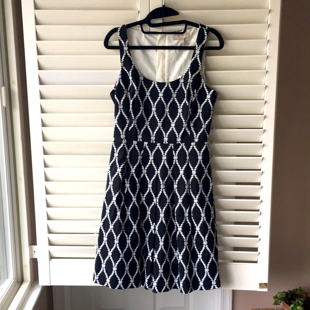 NWT cotton white/black dress with braided rope pattern. Banana Republic, size 4